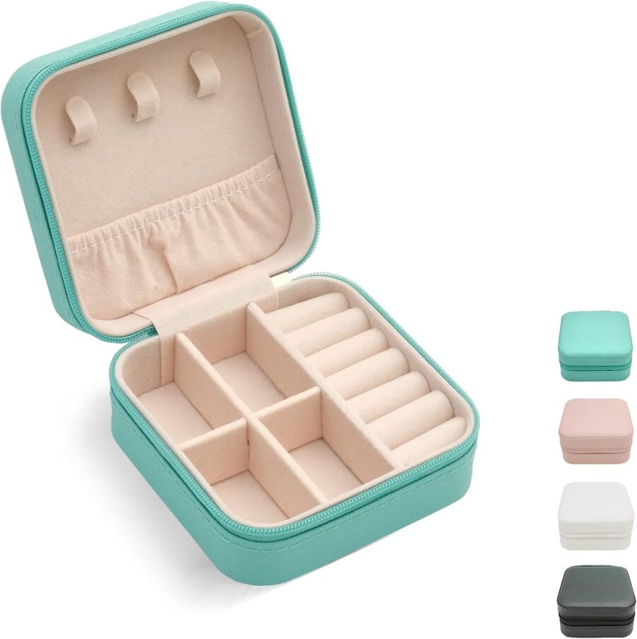 Faux Leather Mini Jewelry Travel Case, Small Travel Jewelry Organizer, Portable Jewelry Box Travel Mini Storage Organizer Portable Display/Storage Box For Rings, Earrings, Necklaces (Blue) - Image 2
