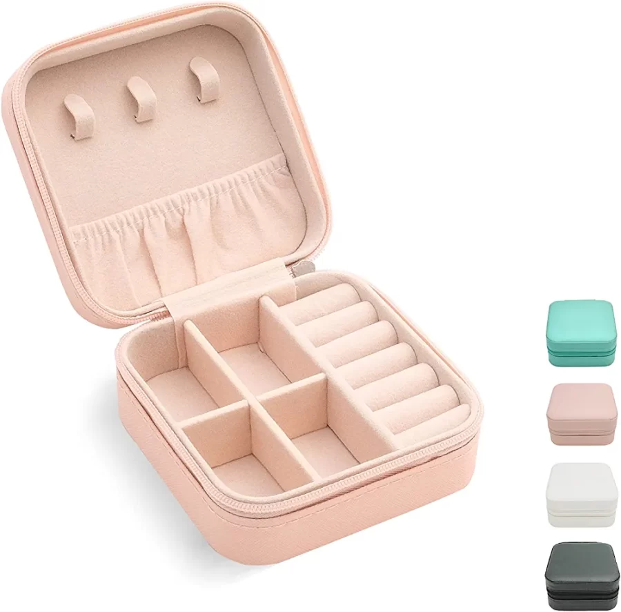 Faux Leather Mini Jewelry Travel Case, Small Travel Jewelry Organizer, Portable Jewelry Box Travel Mini Storage Organizer Portable Display/Storage Box For Rings, Earrings, Necklaces (Pink) - Image 2