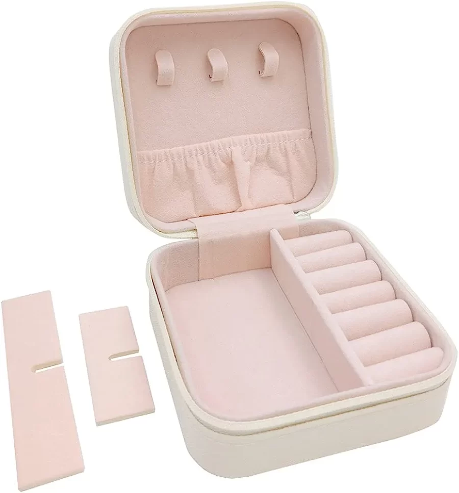 Faux Leather Mini Jewelry Travel Case, Small Travel Jewelry Organizer, Portable Jewelry Box Travel Mini Storage Organizer Portable Display/Storage Box For Rings, Earrings, Necklaces (White) - Image 4