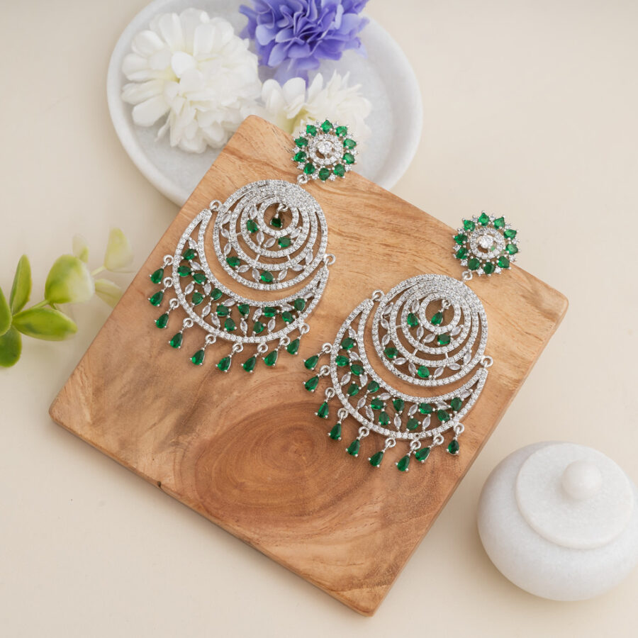 Chandbali CZ American Diamond (Emerald Green) - Image 2