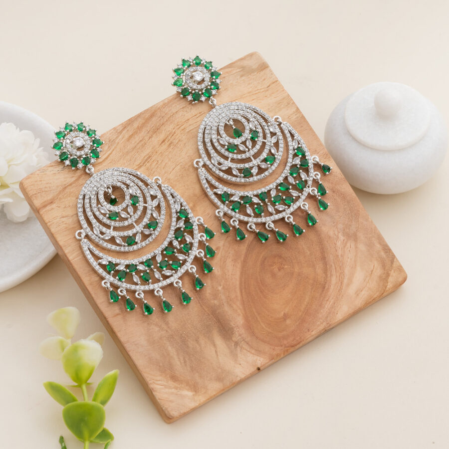 Chandbali CZ American Diamond (Emerald Green) - Image 3
