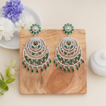 Chandbali CZ American Diamond (Emerald Green)