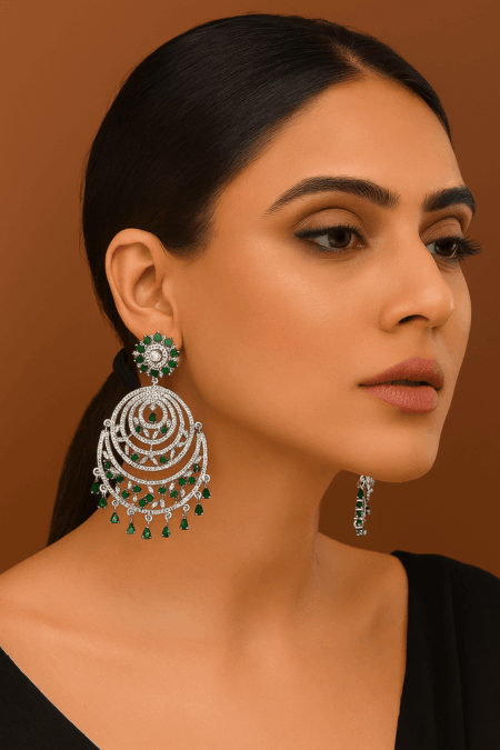 Chandbali CZ American Diamond (Emerald Green)