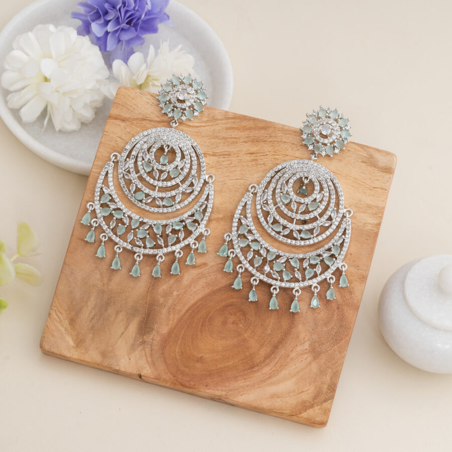 Chandbali CZ American Diamond (Pastel Green) - Image 2