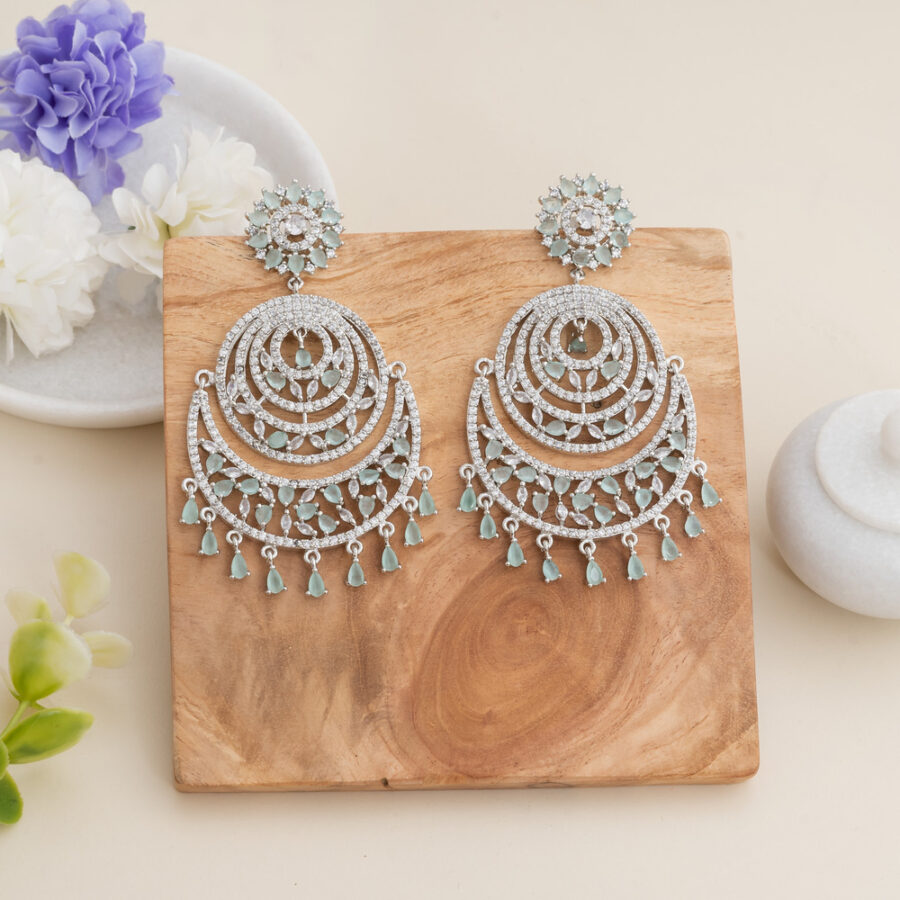 Chandbali CZ American Diamond (Pastel Green)