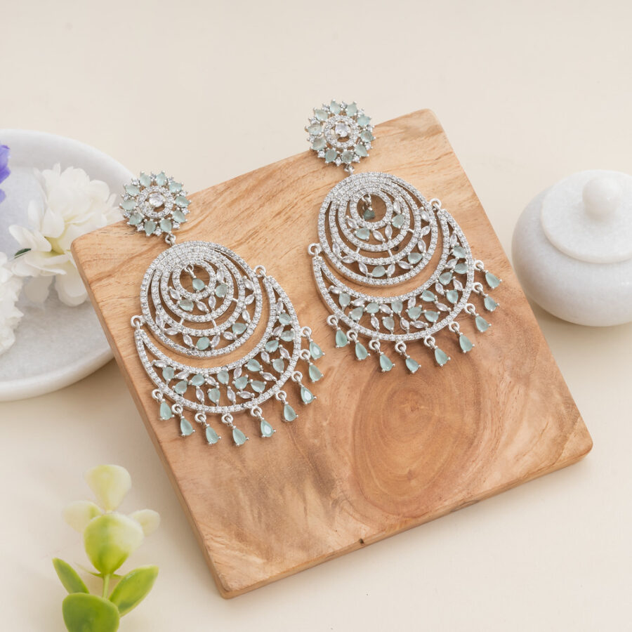 Chandbali CZ American Diamond (Pastel Green) - Image 3