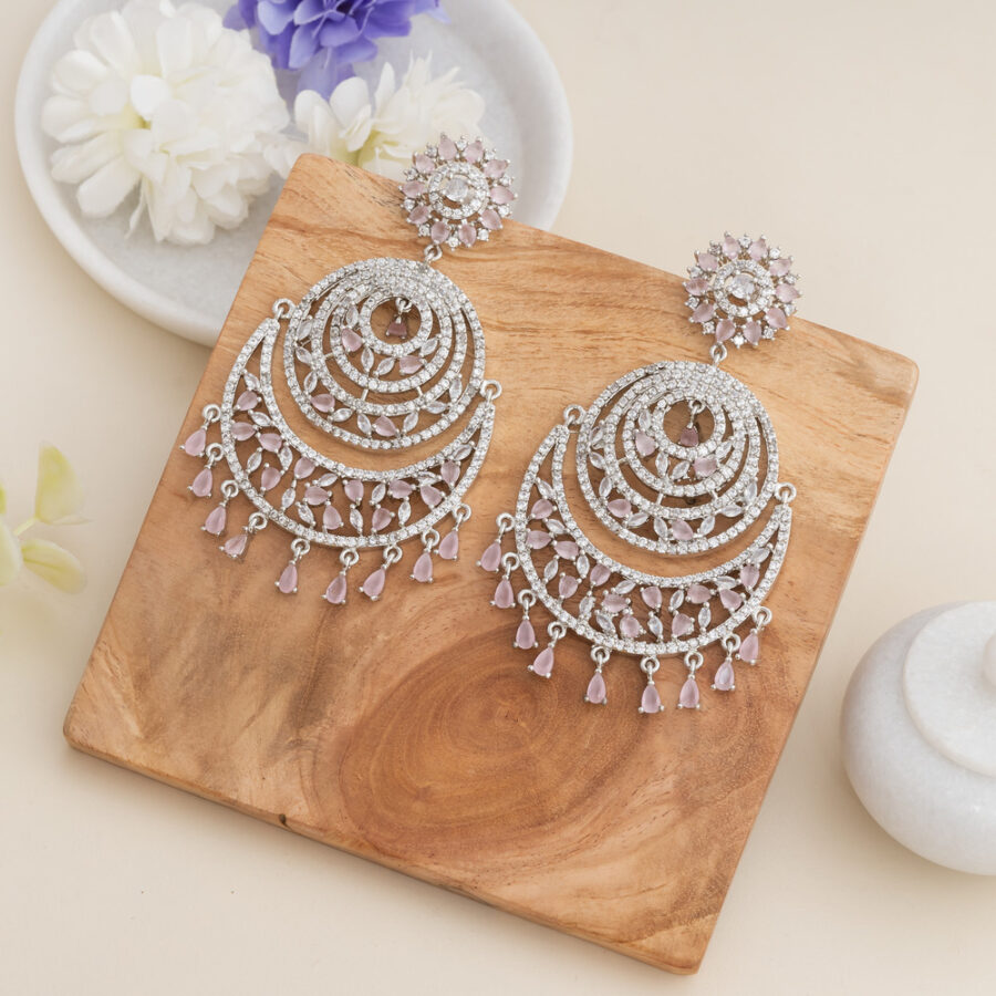 Chandbali CZ American Diamond (Pastel Pink) - Image 2