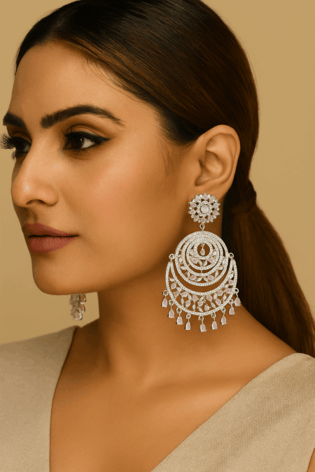 Chandbali CZ American Diamond (Pastel Pink)