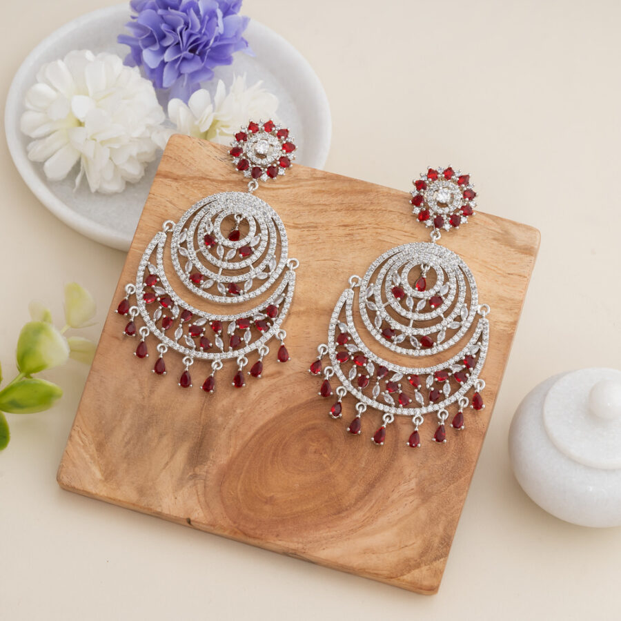 Chandbali CZ American Diamond (Ruby Red) - Image 2