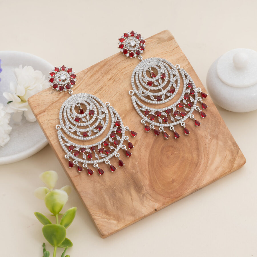 Chandbali CZ American Diamond (Ruby Red) - Image 3
