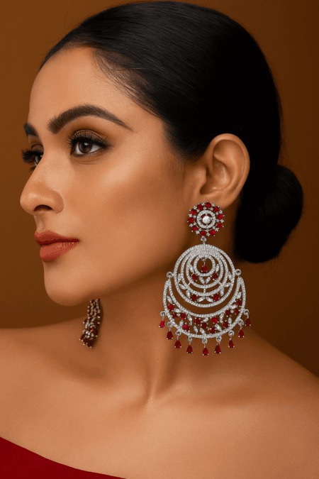 Chandbali CZ American Diamond (Ruby Red)