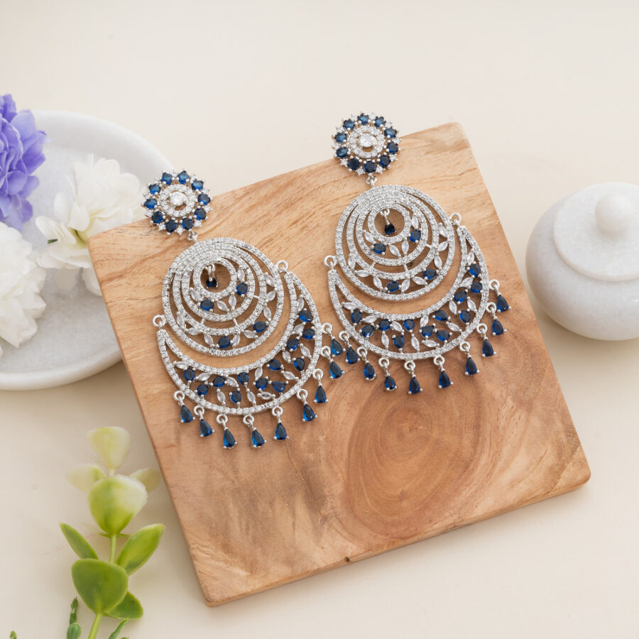 Chandbali CZ American Diamond (Sapphire Blue) - Image 2
