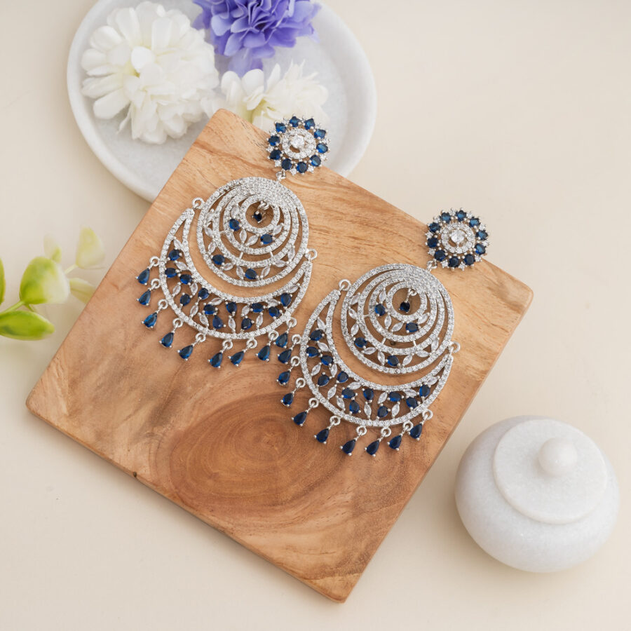 Chandbali CZ American Diamond (Sapphire Blue) - Image 3