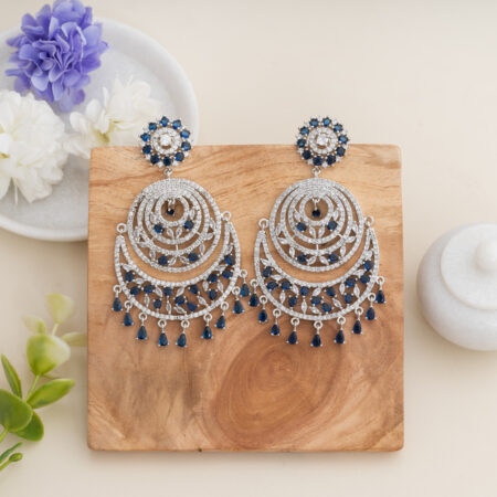 Chandbali CZ American Diamond (Sapphire Blue)