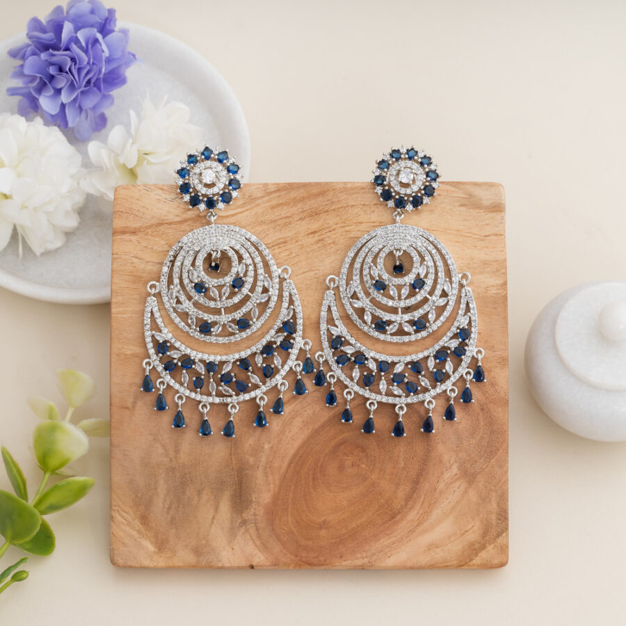 Chandbali CZ American Diamond (Sapphire Blue)