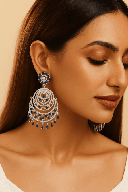 Chandbali CZ American Diamond (Sapphire Blue)