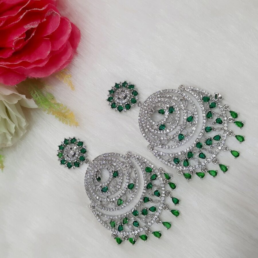 Chandbali CZ American Diamond (Emerald Green) - Image 4