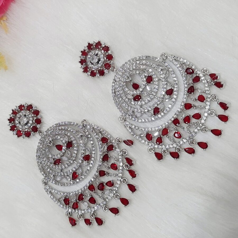 Chandbali CZ American Diamond (Ruby Red) - Image 4