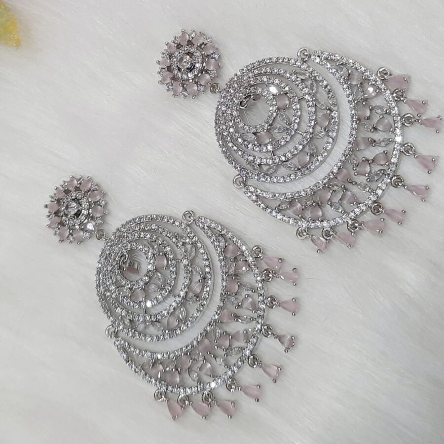 Chandbali CZ American Diamond (Pastel Pink) - Image 4
