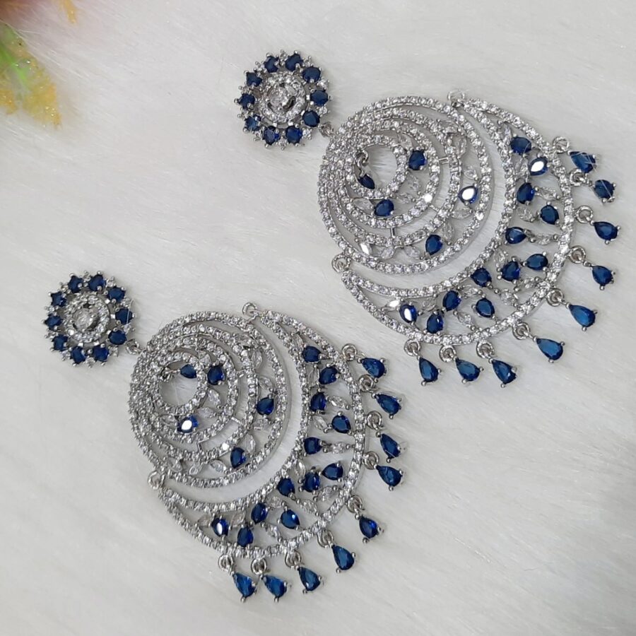 Chandbali CZ American Diamond (Sapphire Blue) - Image 4