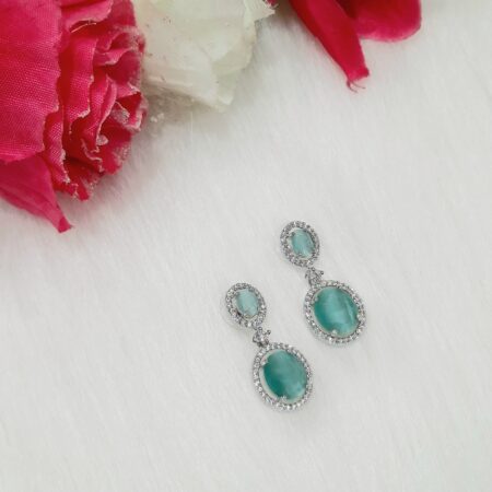 CZ American Diamond Silver Plated Stone Drop Earring (Pastel Green)