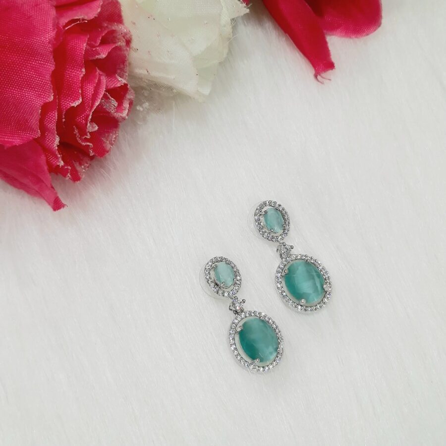 CZ American Diamond Silver Plated Stone Drop Earring (Pastel Green)