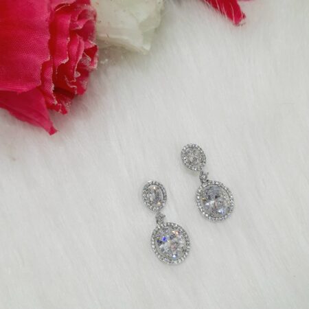 CZ American Diamond Silver Plated Stone Drop Earring (White)