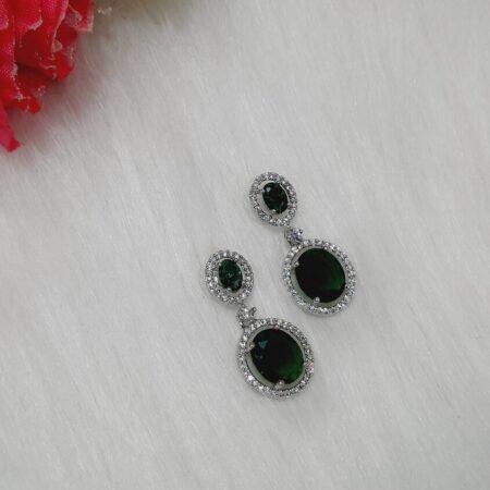 CZ American Diamond Silver Plated Stone Drop Earring (Emerald Green)