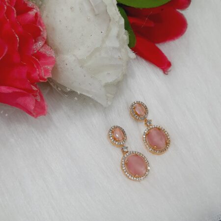 CZ American Diamond Gold Plated Stone Drop Earring (Pastel Pink)