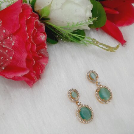 CZ American Diamond Gold Plated Stone Drop Earring (Pastel Green)