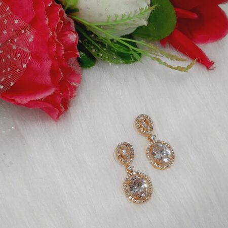 CZ American Diamond Gold Plated Stone Drop Earring (White)