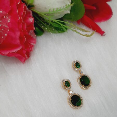 CZ American Diamond Gold Plated Stone Drop Earring (Emerald Green)
