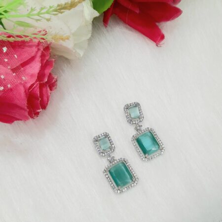 CZ American Diamond Silver Plated Stone Drop Earring (Pastel Green)
