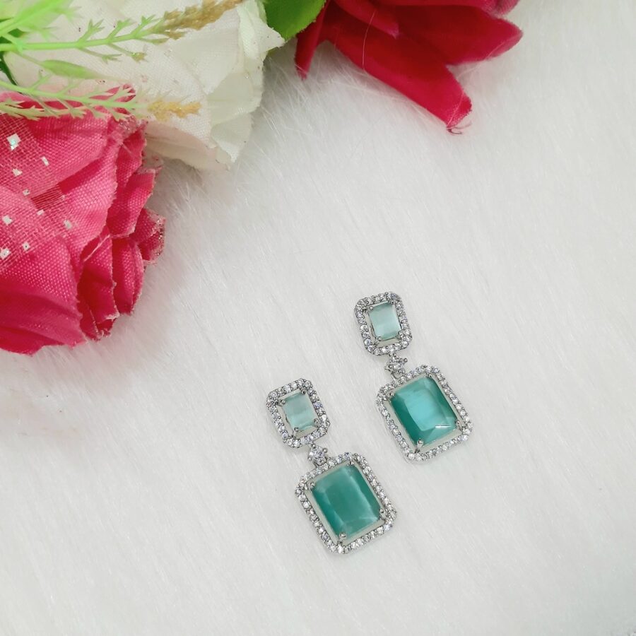 CZ American Diamond Silver Plated Stone Drop Earring (Pastel Green)