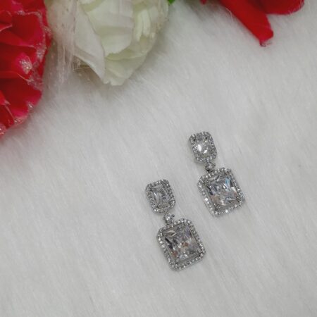 CZ American Diamond Silver Plated Stone Drop Earring (White)