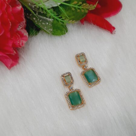 CZ American Diamond Gold Plated Stone Drop Earring (Pastel Green)