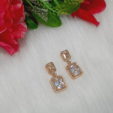 CZ American Diamond Gold Plated Stone Drop Earring (White)