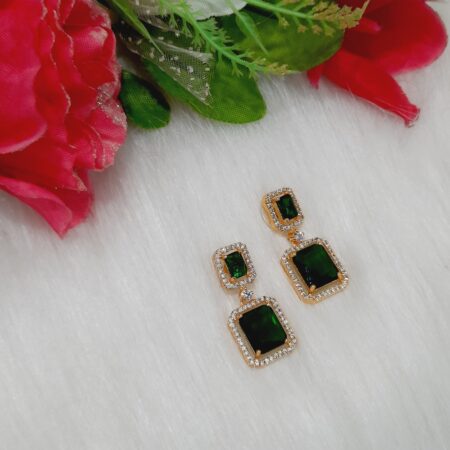 CZ American Diamond Gold Plated Stone Drop Earring (Emerald Green)