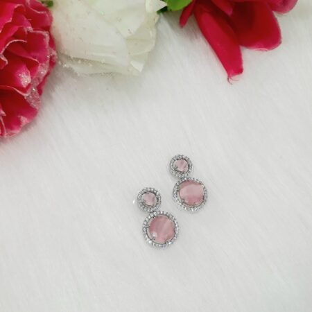 CZ American Diamond Silver Plated Stone Drop Earring (Pastel Pink)
