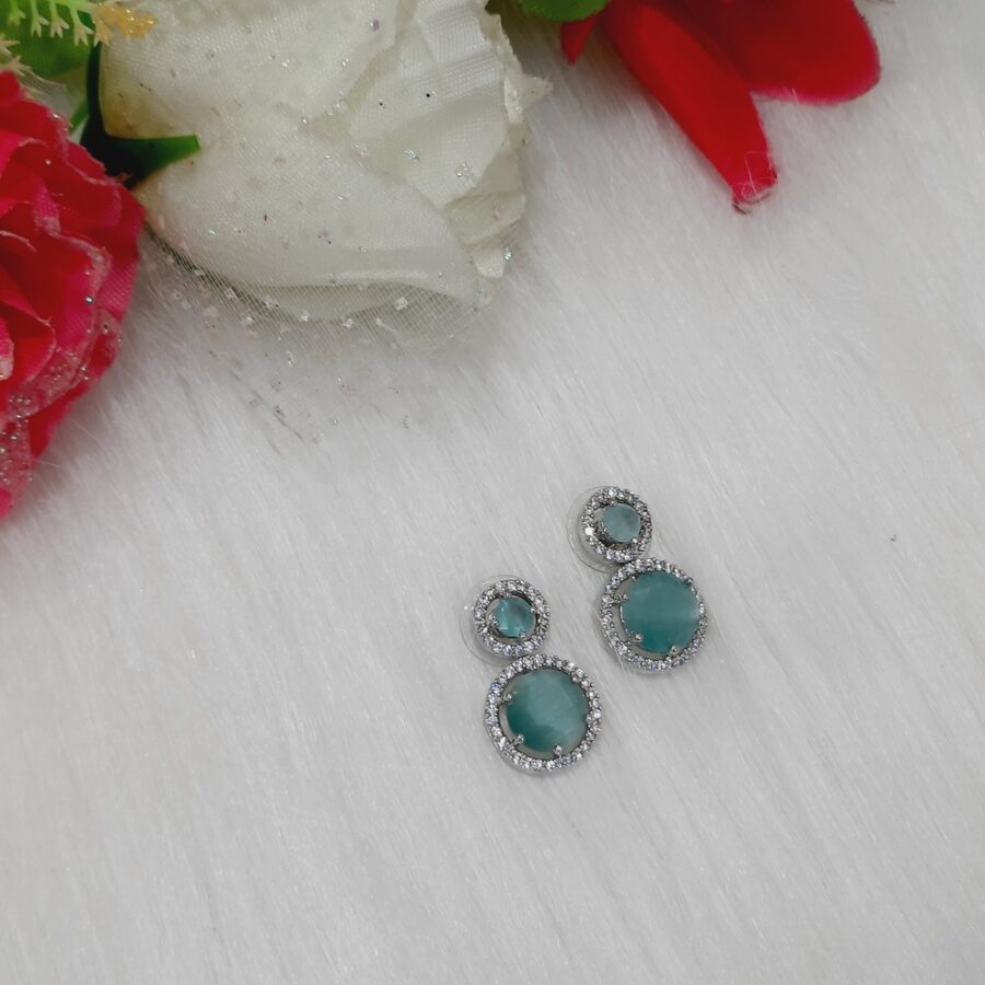 CZ American Diamond Silver Plated Stone Drop Earring (Pastel Green)