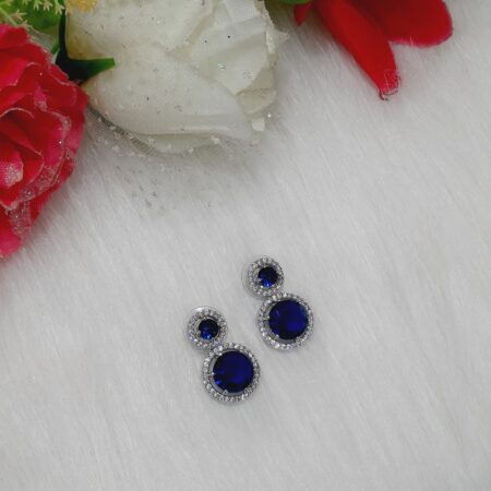 CZ American Diamond Silver Plated Stone Drop Earring (Sapphire Blue)