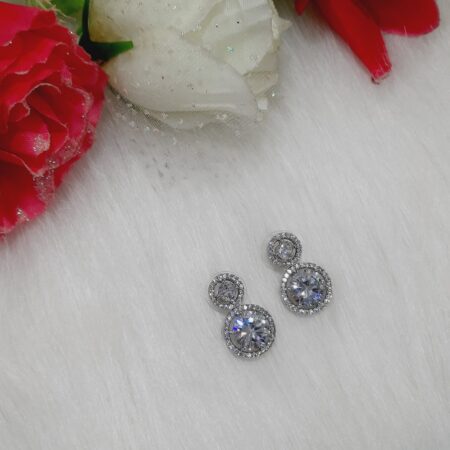 CZ American Diamond Silver Plated Stone Drop Earring (White)