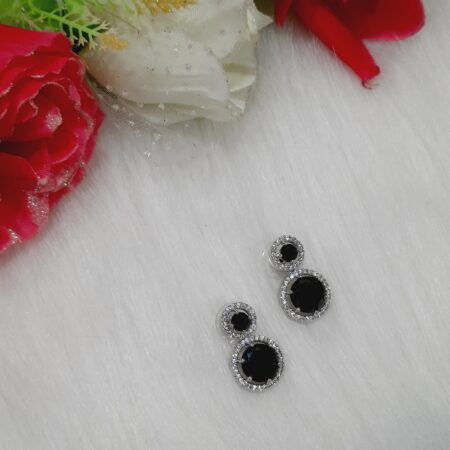 CZ American Diamond Silver Plated Stone Drop Earring (Black)