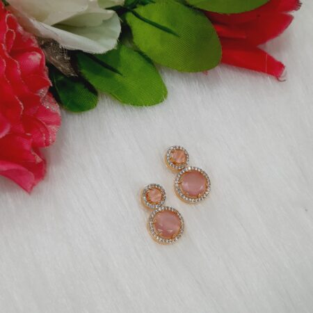 CZ American Diamond Gold Plated Stone Drop Earring (Pastel Pink)