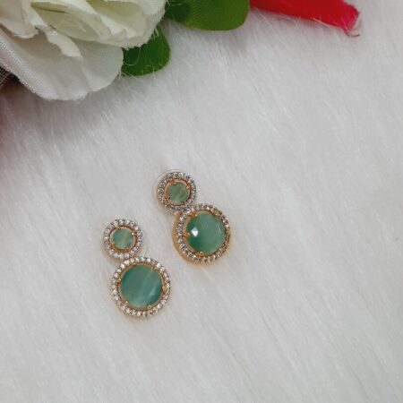 CZ American Diamond Gold Plated Stone Drop Earring (Pastel Green)