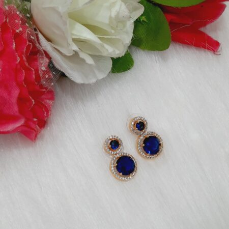 CZ American Diamond Gold Plated Stone Drop Earring (Sapphire Blue)