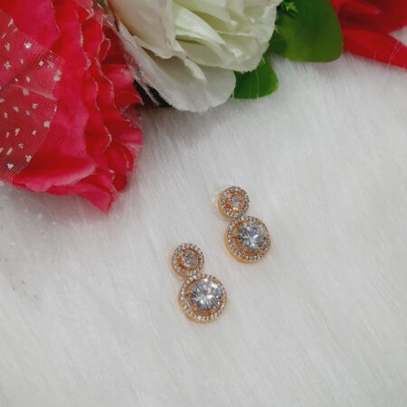 CZ American Diamond Gold Plated Stone Drop Earring (White)