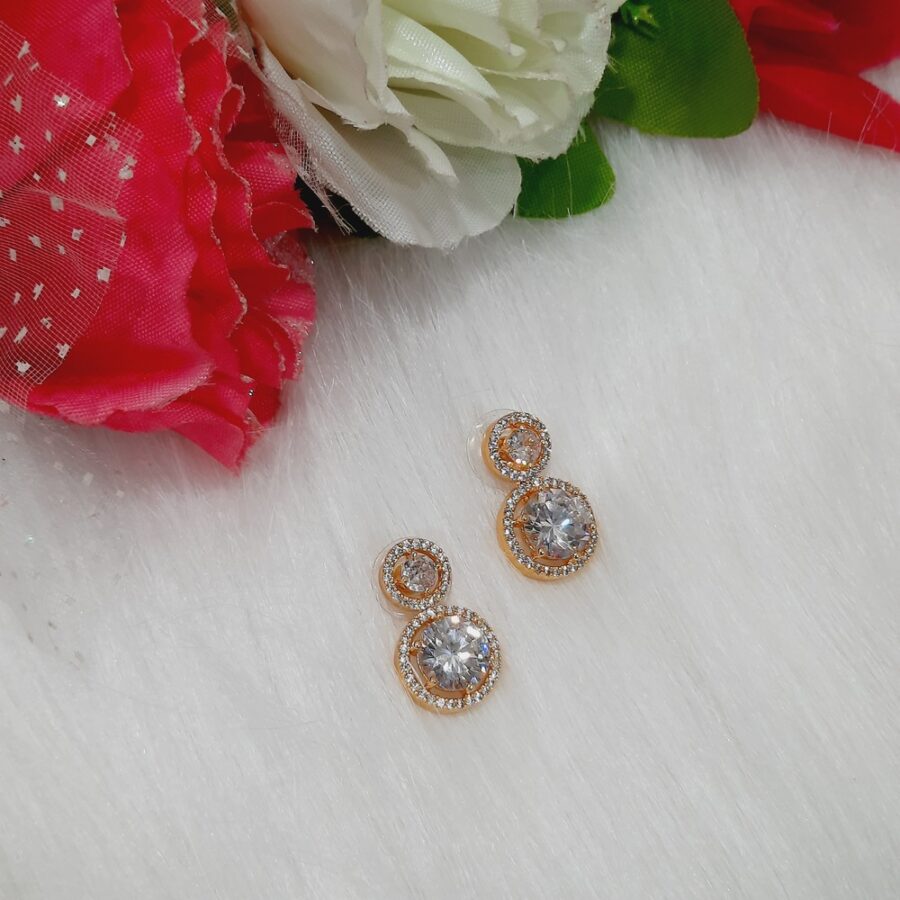 CZ American Diamond Gold Plated Stone Drop Earring (White)