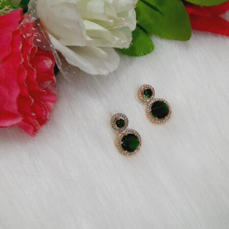 CZ American Diamond Gold Plated Stone Drop Earring (Emerald Green)