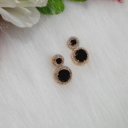 CZ American Diamond Gold Plated Stone Drop Earring (Black)